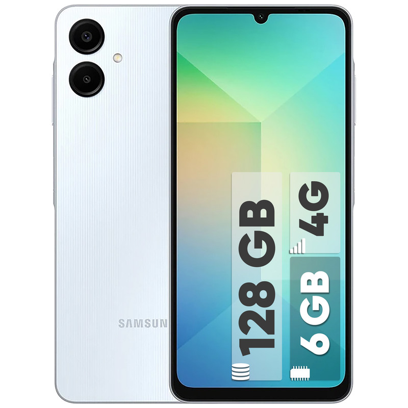 گوشی موبایل سامسونگ مدل Galaxy A06 آبی ابعاد:167.3x77.3x8 میلی‌متر تعداد سیم کارت:دو عدد نوع گوشی موبایل:سیستم عامل اندروید 