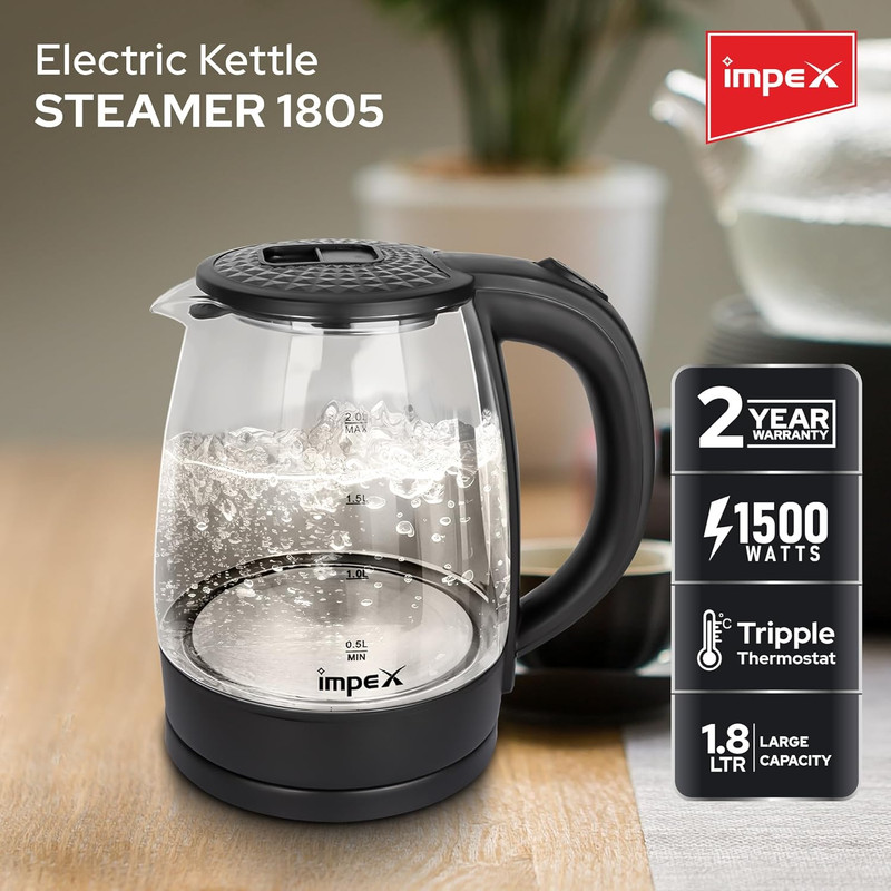کتری برقی ایمپکس مدل steamer 1805 مشکی گنجایش کتری:1.8 لیتر